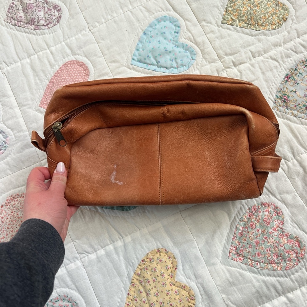 Brown Leather Dopp Kit Men’s Grooming Toiletry Shaving Bag 100% Genuine Leather